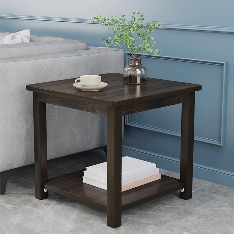 Scandinavian Wooden Geometric Side Table with Storage Shelf in Brown/Natural