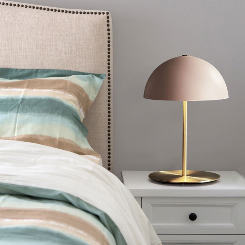 1 Head Study Task Lighting Modernism Pink Night Table Lamp with Hemisphere Metal Shade