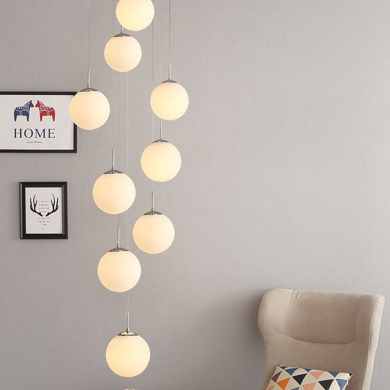 Sphere Staircase Pendant Ceiling Light Glass Modern Style Ceiling Pendant Light in Gold