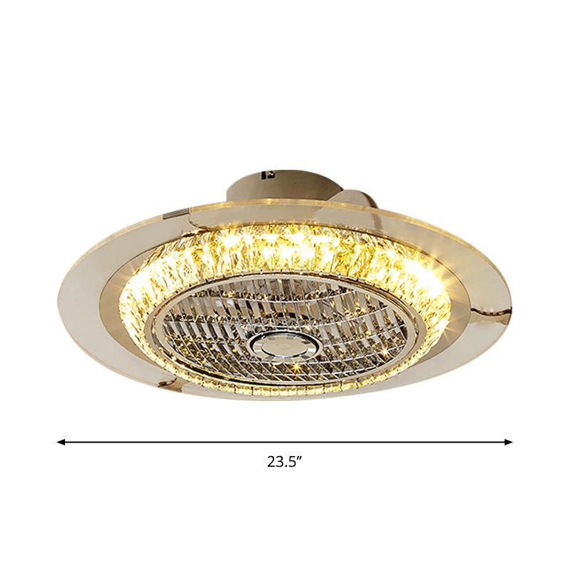 23,5 "W Circle Semi Flush Leuchte Einfachheit abgeschrub Kristall LED Chrom Hanging Lüfterbeleuchtung