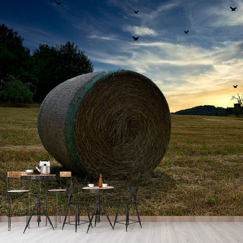 Customized Straw Bale Mural Stain Resistant Wall Covering for Dining Room