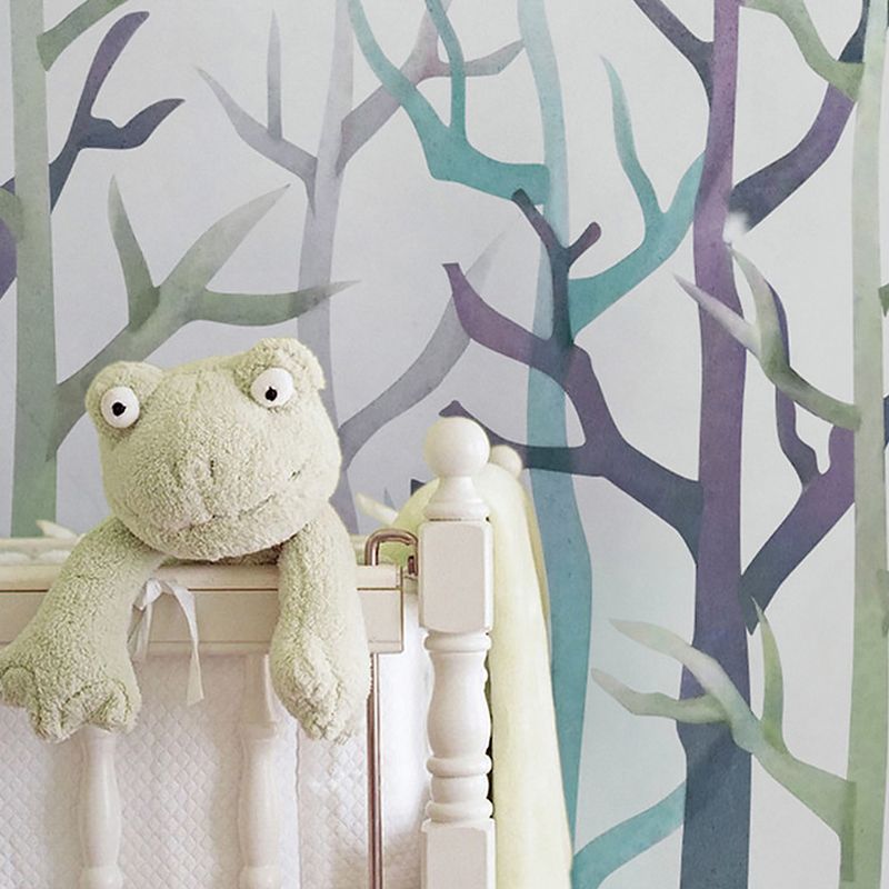 Minimalist Leafless Tree Wall Mural in Soft Color Guest Room Wall Covering, Custom Size Available