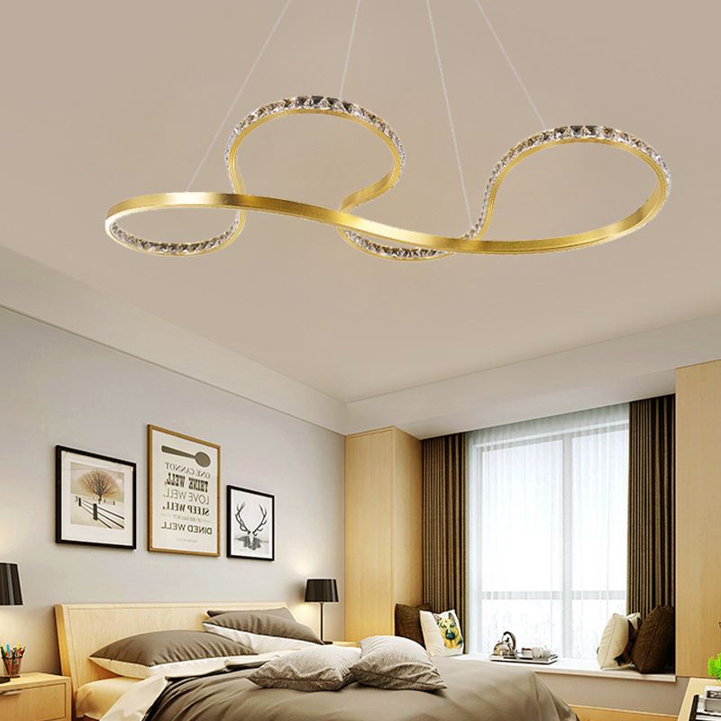 Twist Chandelier Lighting Modern Crystal Gold LED Hanging Lamp in Warm/White Light for Bedroom