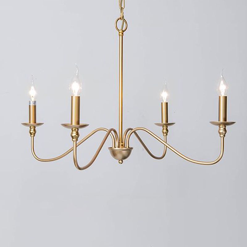 Gold Curved Arm Chandelier Lamp Traditional Clear Glass 4/6/8 Lights Living Room Hanging Light