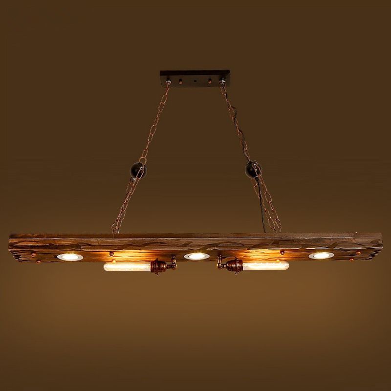 Antique Bronze Wood Linear Island Ceiling Lights Industrial Hanging Lights for Dining Room