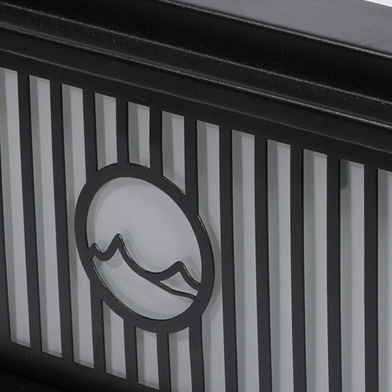 Metal Rectangle Shape Outdoor Light Modern 1-Light Solar Pillar Lamp in Black