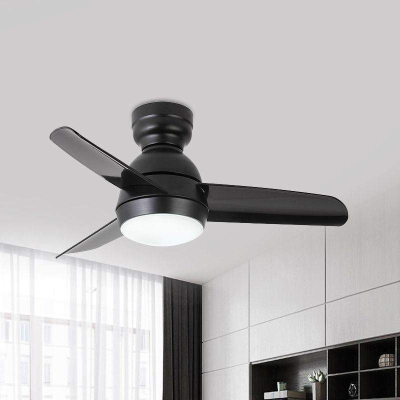 LED Round Pendant Fan Lighting Modern White/Black/Pink Finish Acrylic 3 Blades Semi Flush Mount Lamp with Wall/Remote Control, 33.5" Wide