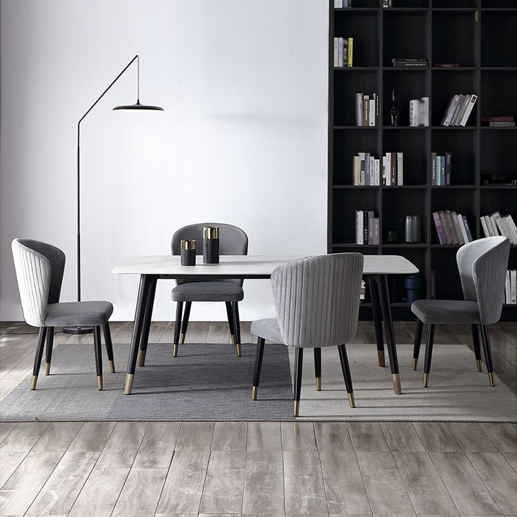 Mesa de comedor de lujo tradicional rectangular de piedra sinterizada mesa de comedor de 4 patas con marco negro