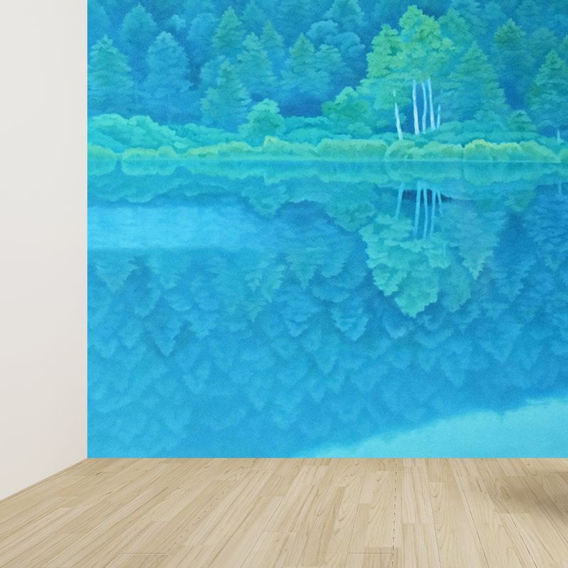 Large Vegetal Wall Mural Contemporary Relaxing Floral Wall Covering in Turquoise