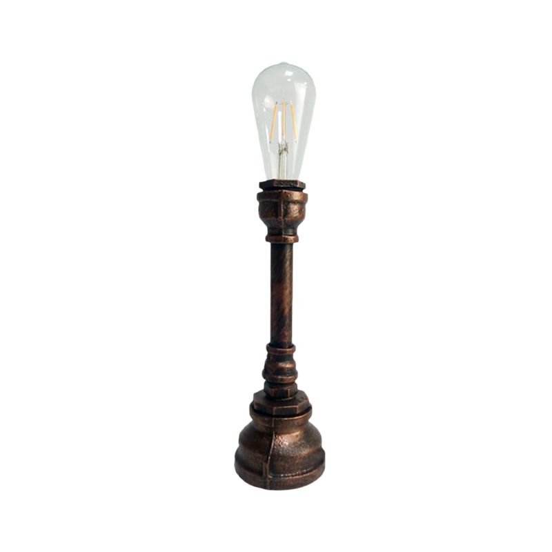 Farmhouse Piping Table Light 1 Bulb Metal Nightstand Lamp in Black/Rust with Plug In Cord for Bar