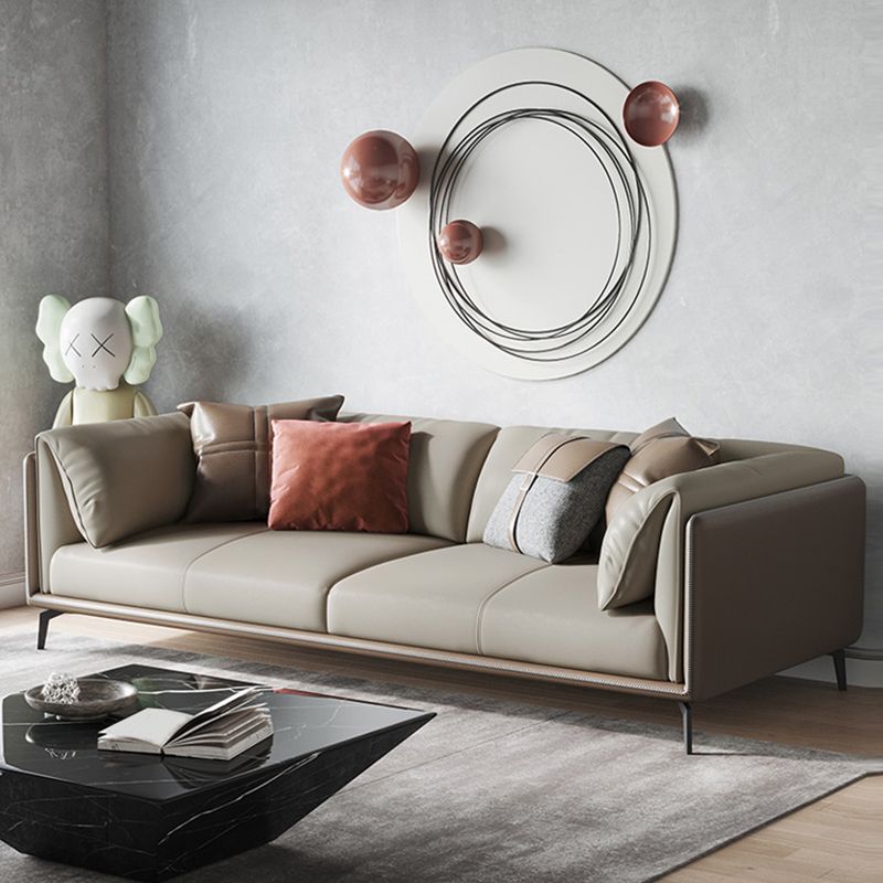 Genuine Leather Pillow Top Arm Sectional Sofa 28.35"High Cushion Back Sofa for Living Room