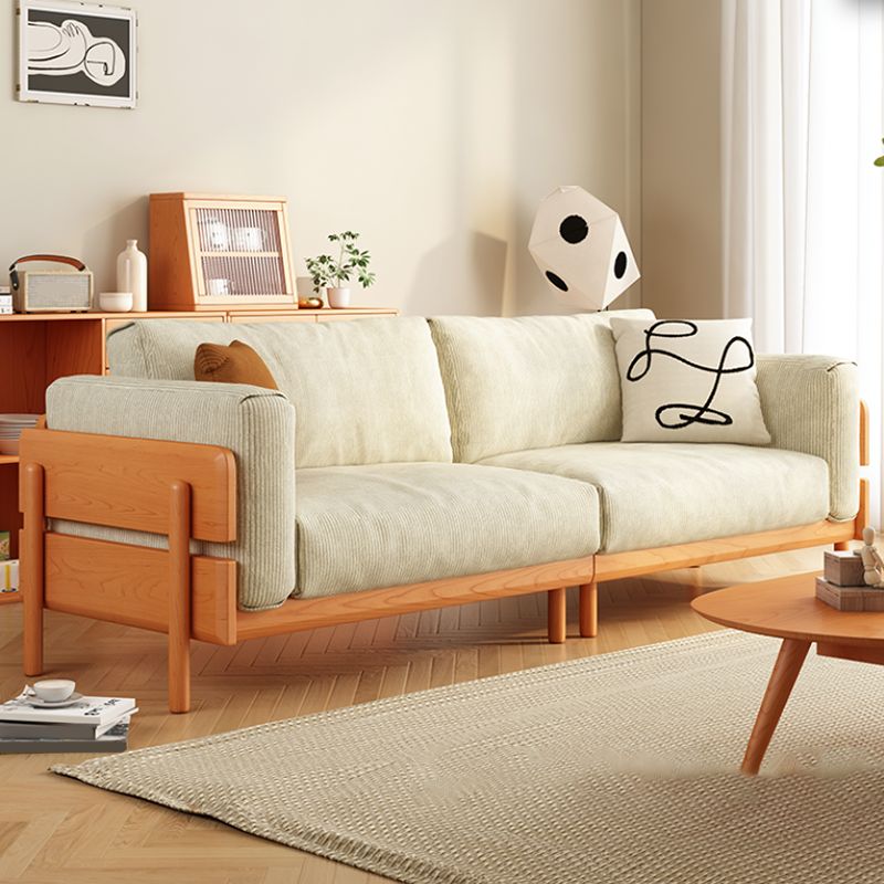 Solid Wood Square Arm Sofa Slipcovered Corduroy Cushions Sofa
