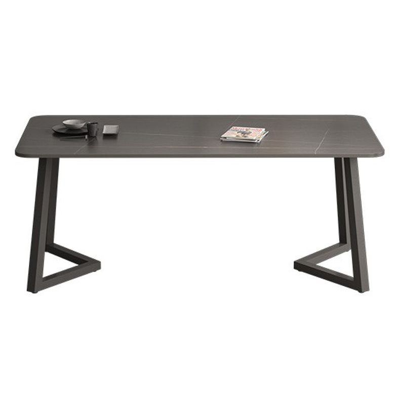 Table en pierre frittée rectangulaire pour table de salle à manger industrielle de restaurant avec double piédestal