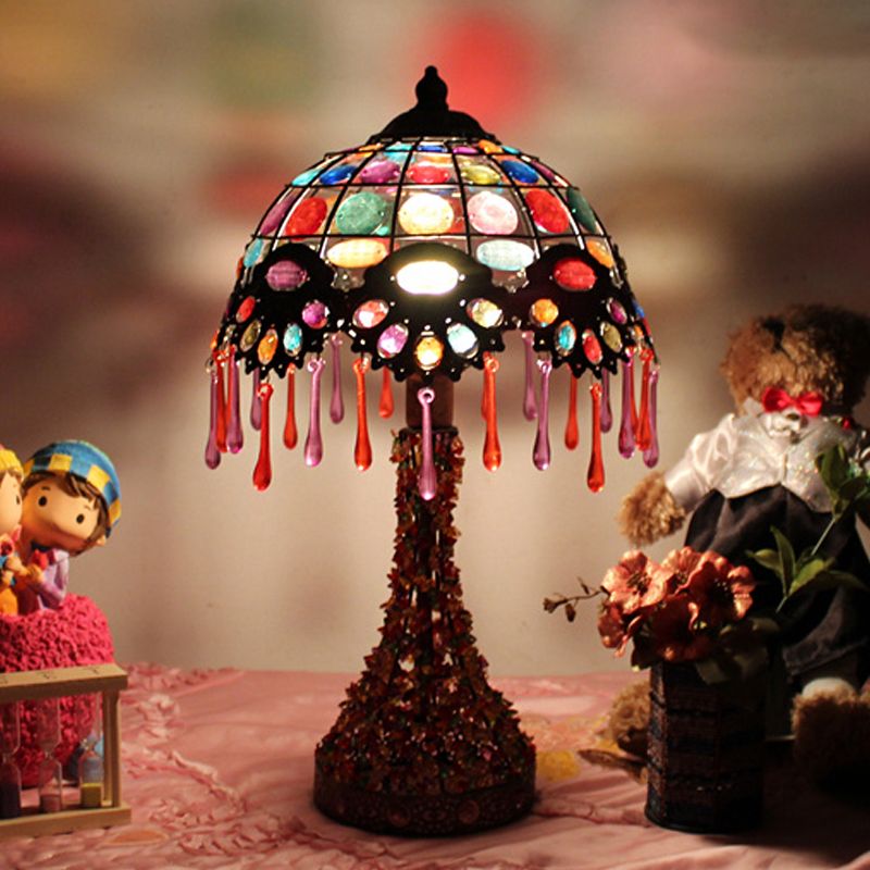 Handgeweven geschulpte nachtkastje lamp Boheemse acryl 1-licht koperen nachtstandlicht licht met druppel franje