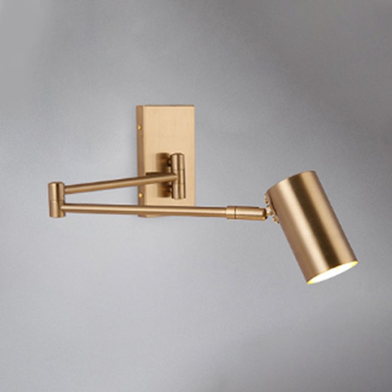 Metal Cylinder Wall Light Modern Swing Arm Wall Sconce for Living Room