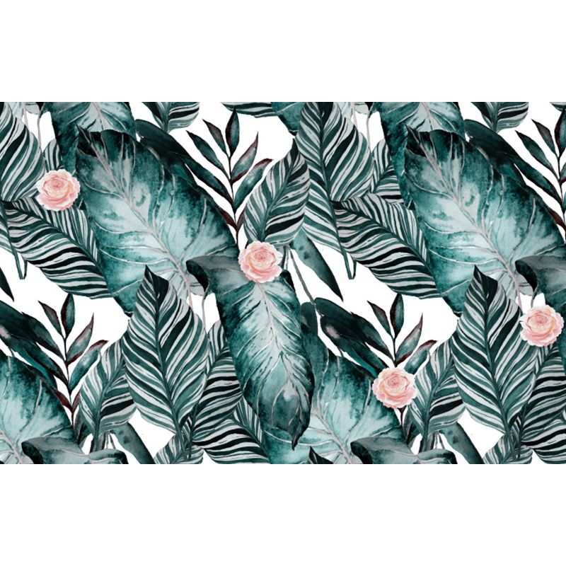 Tropical Leaves Mural Wallpaper Blackish Green Decorative Wall Covering for Bedroom