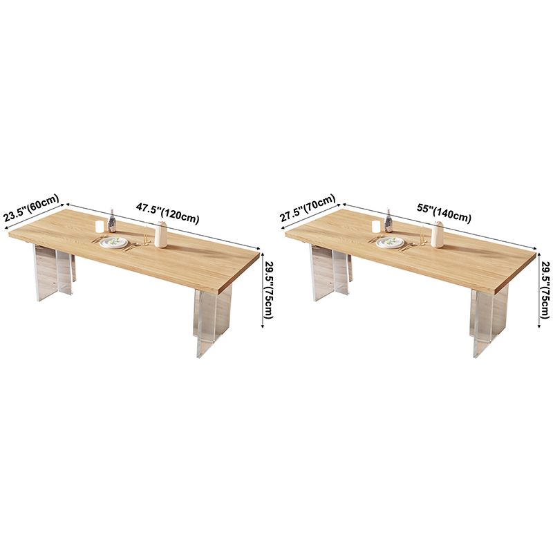 Contemporary Khaki Standard Dining Table Solid Wood Rectangle Dining Table with Double Pedestal Base