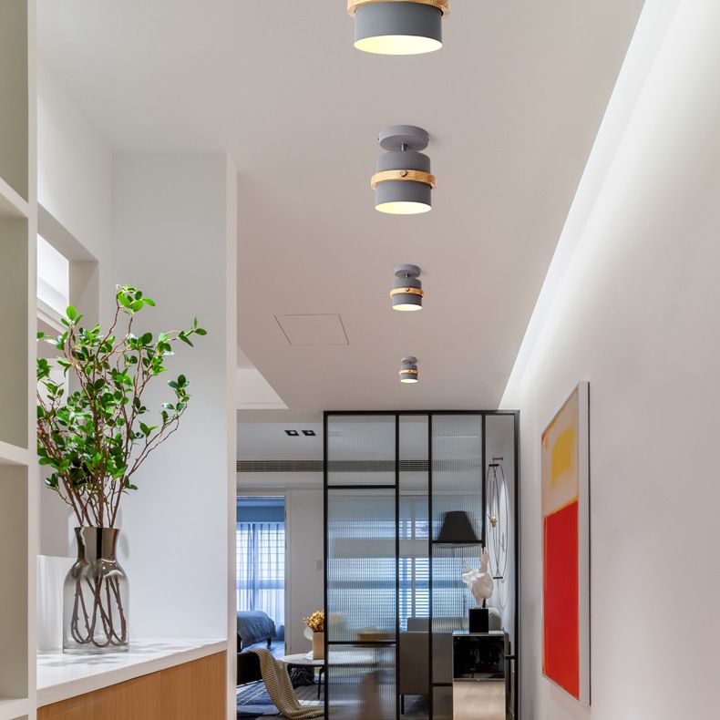 1 - Light Metal Shade Semi Flush Monte Lighting Nordic Modern Style Wood Massimale Luce per Hallway