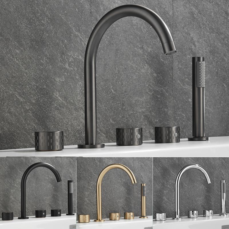 Contemporary Deck Mounted Copper Tub Faucet Low Arc Roman Tub Faucet Set