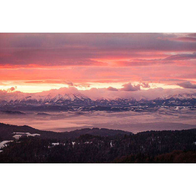 Mountain Range Sunset View Mural Wallpaper Mildew Resistant Indoor Wall Art