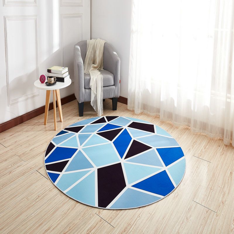 Round Geometry Pattern Carpet Polyester Modern Indoor Rug Stain Resistant Area Rug for Living Room