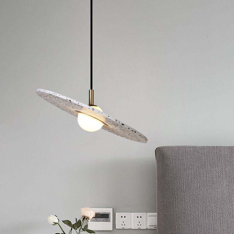 Round Disc Terrazzo Suspension Light Modernist 1-Bulb White/Pink Hanging Pendant Lamp for Restaurant
