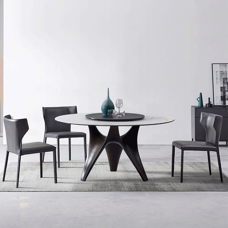 Contemporary Dining Table Stone Round Dining Room Table with Tripod Base