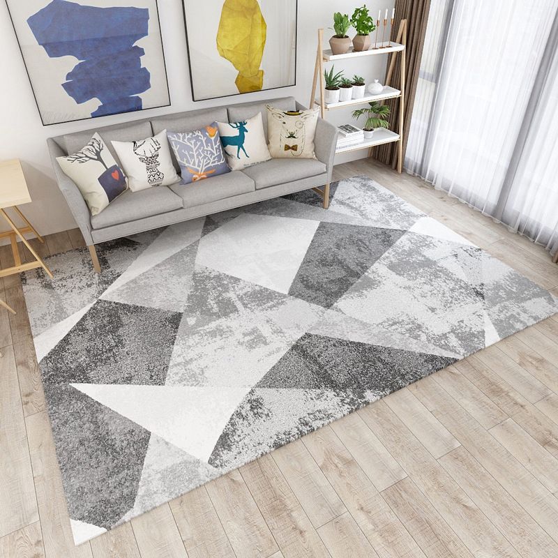 Scandinavian Modern Rug in Grey and Black Abstract Geometry Pattern Rug Polyester Non-Slip Carpet for Home Decoration