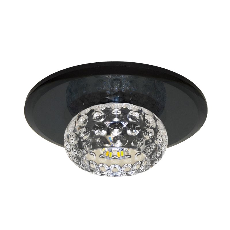 LED Flush Mount Ceiling Light Contemporary Bowl Faceted Clear Glass Lighting Fixture for Guest Room