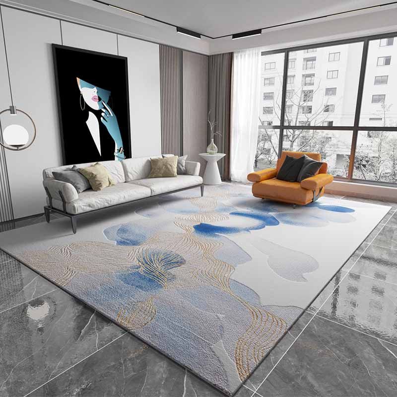Blue Modern Area Rug Abstract Pattern Polyester Area Carpet Easy Care Washable Rug for Home Decor