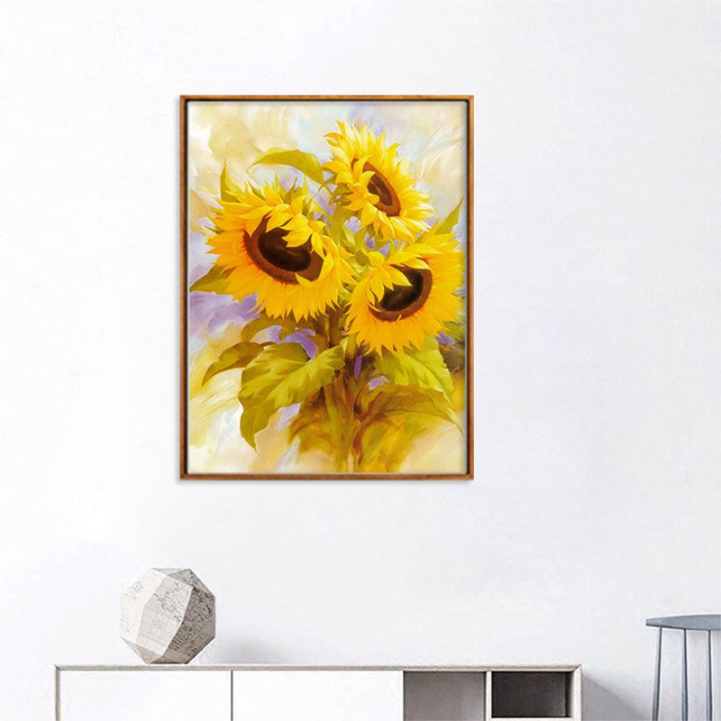 Yellow French Country Wall Art Print Sunflower Bouquet Painting for Drawing Room