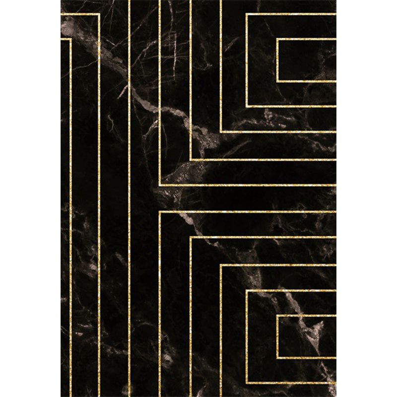 Black Marble Surface Pattern Area Rug with Stripe Polyester Modern Rug Washable Anti-Slip Backing Rug for Decoration