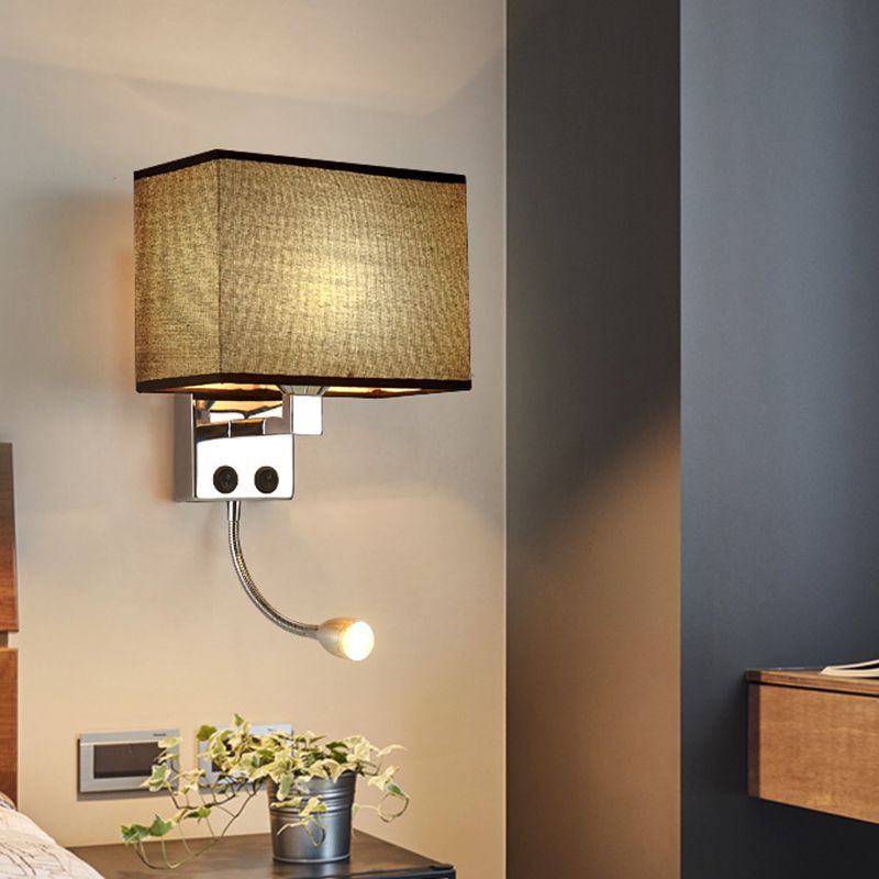 Stof rechthoekige spotlight wandlamp Noordelijke 1-licht 1-licht zwart/vlas/beige wandgemonteerd verlichtingsarmatuur