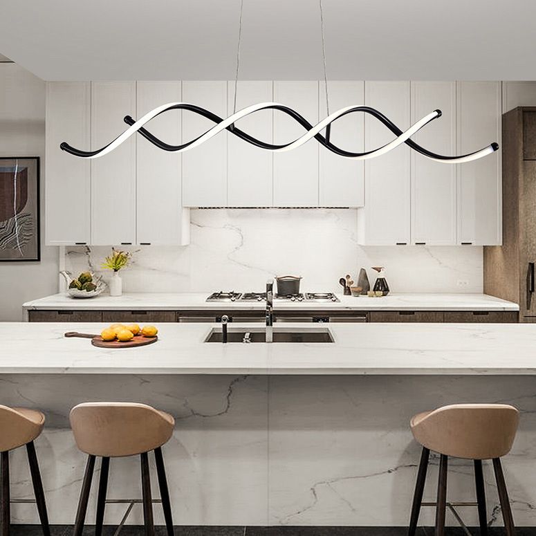 Silicone Black LED Island Light in Modern Simplicity Aluminium Linear Pendant Light for Dining Room