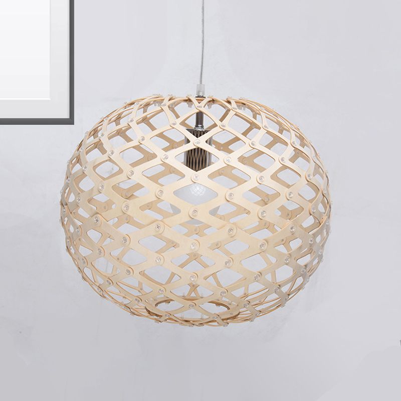 Colgante de suspensión global de madera contemporánea 1 bulbo beige kit de luz colgante, 16 "/19.5" de ancho