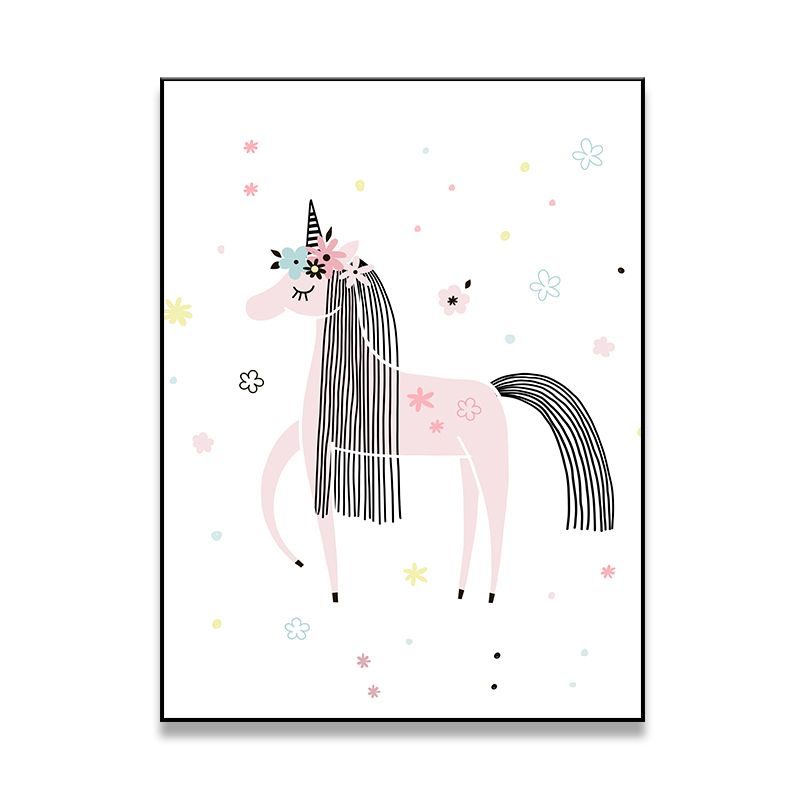 Cartoon Unicorn Canvas Print Pink Children's Art Wall Decor for Bedroom, Multiple Sizes
