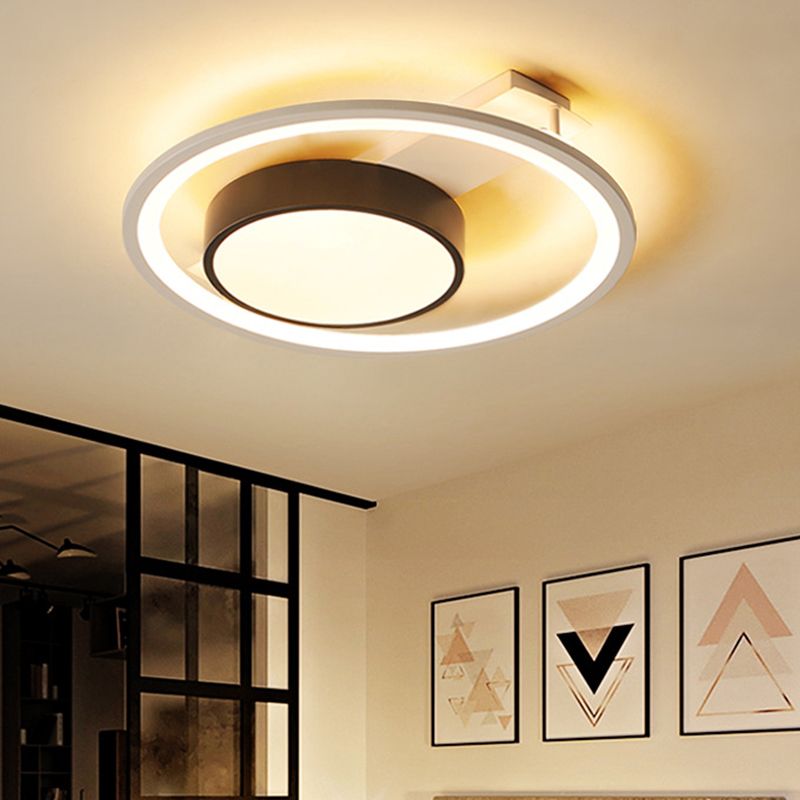 Metal Drum Ceiling Light Fixture Modern Black and White 16"/19.5" Wide LED Flush Mount Light