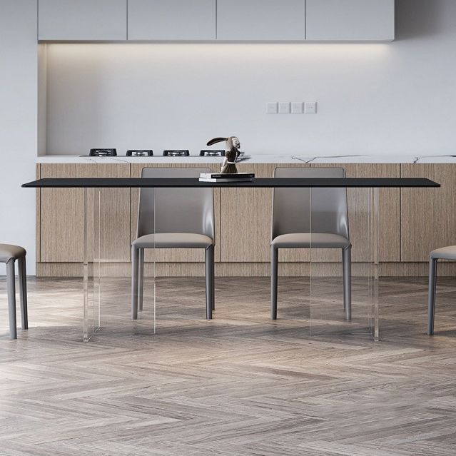 Rectangular Stone Dining Table Modern White-black Furniture with Acrylic Double Pedestal