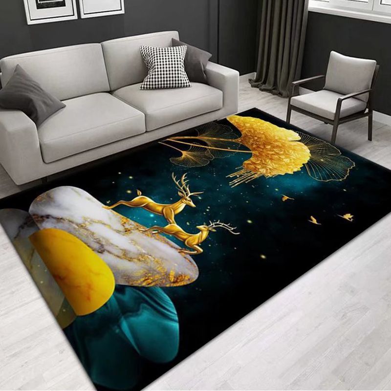 Blue Gorgeous Rug Polyester Peacock Rug Stain Resistant Rug for Living Room