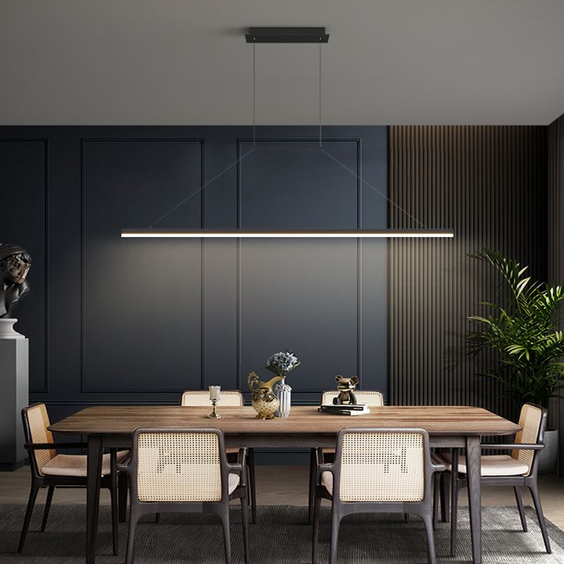 Modern Metal Island Light Linear 1-Head Restaurant Hanging Lamp with Silica Gel Shade