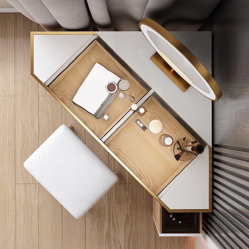 4-Drawers Mirrored Dressing Table Glass Top Make-up Vanity Stool Set