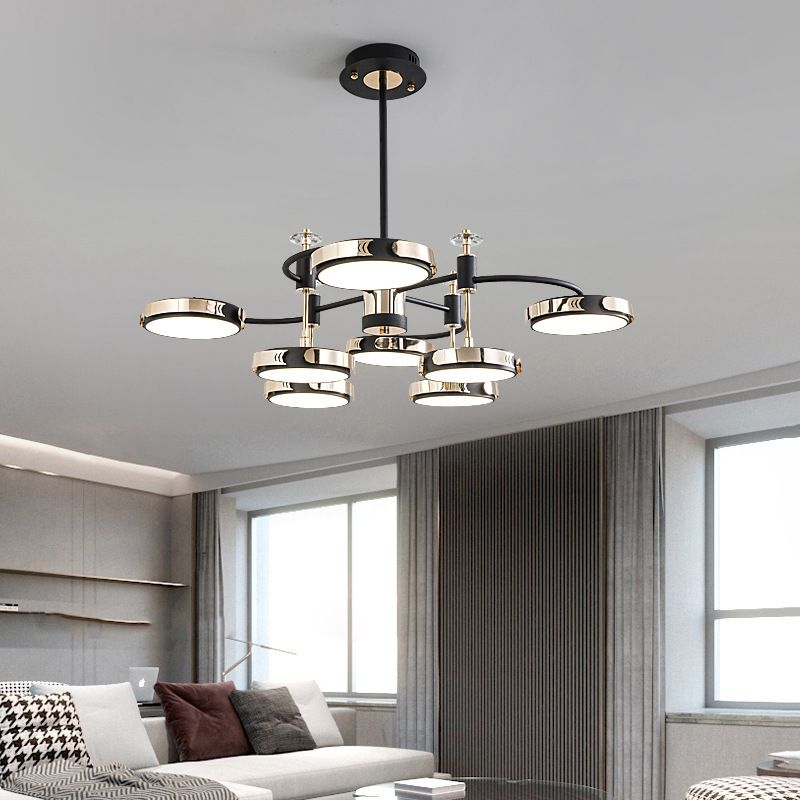 Postmoderne ronde kroonluchter metalen slaapkamer led suspensie licht in zwart-goud