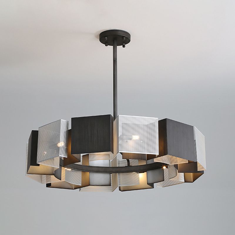 Living Room Pendant Light Kit Minimal Black Chandelier Lighting with Circle Metal Shade