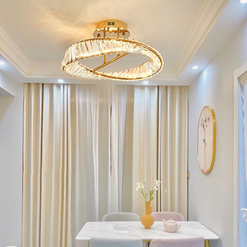 Linear Crystal 1 - Light Semi Flush Mount in Polished Gold Interior LED Ceiling Semi Flush