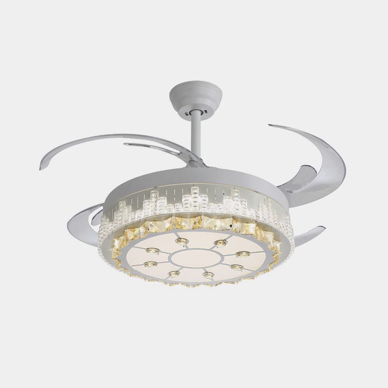 4 Blades LED Hanger Lamp Hedendaagse cirkelvormige Clear Clear Crystal Blocks Semi Flush Mount, 19 "breedte