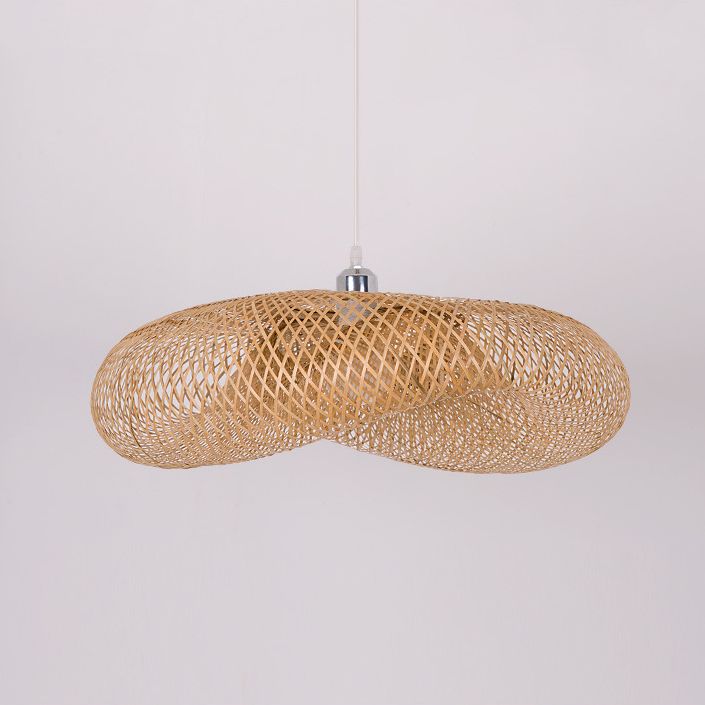 Modernes Touch Hanging Light Kit Bambus 1 Leichte Esszimmer Anhängerlampe in Beige