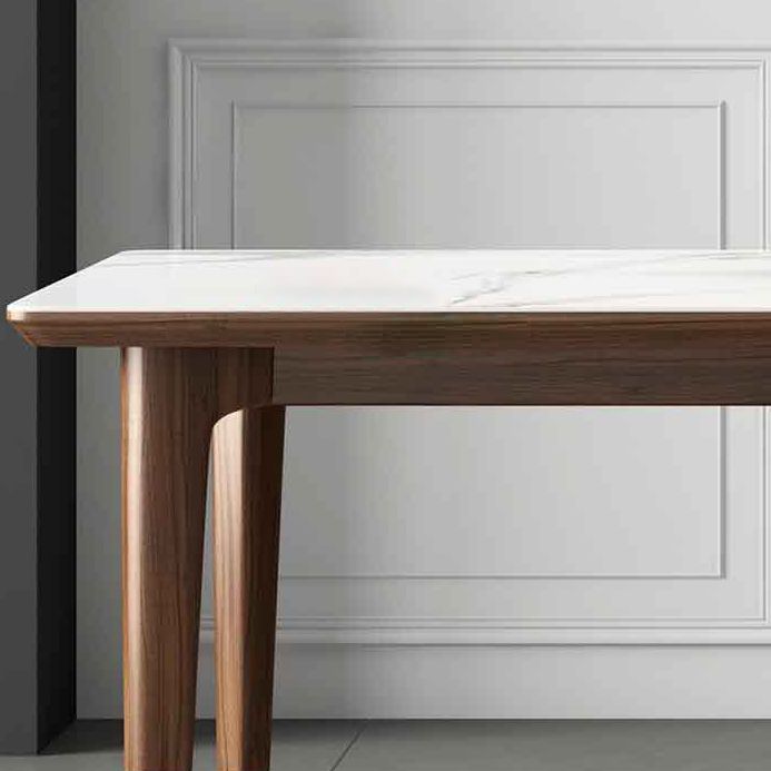Mesa de comedor con tapa de piedra, mesa de comedor rectangular de cocina con 4 patas de madera