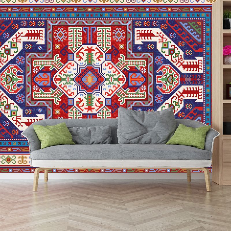 Symmetry Abstract Pattern Mural Decal Bohemian Non-Woven Wall Covering in Red-Blue