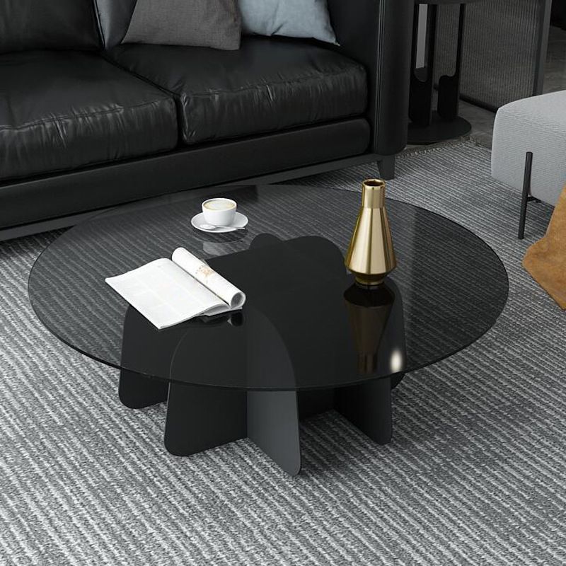 13.7"H Modern Metal Abstract Glass/slate Round Top Coffee Table