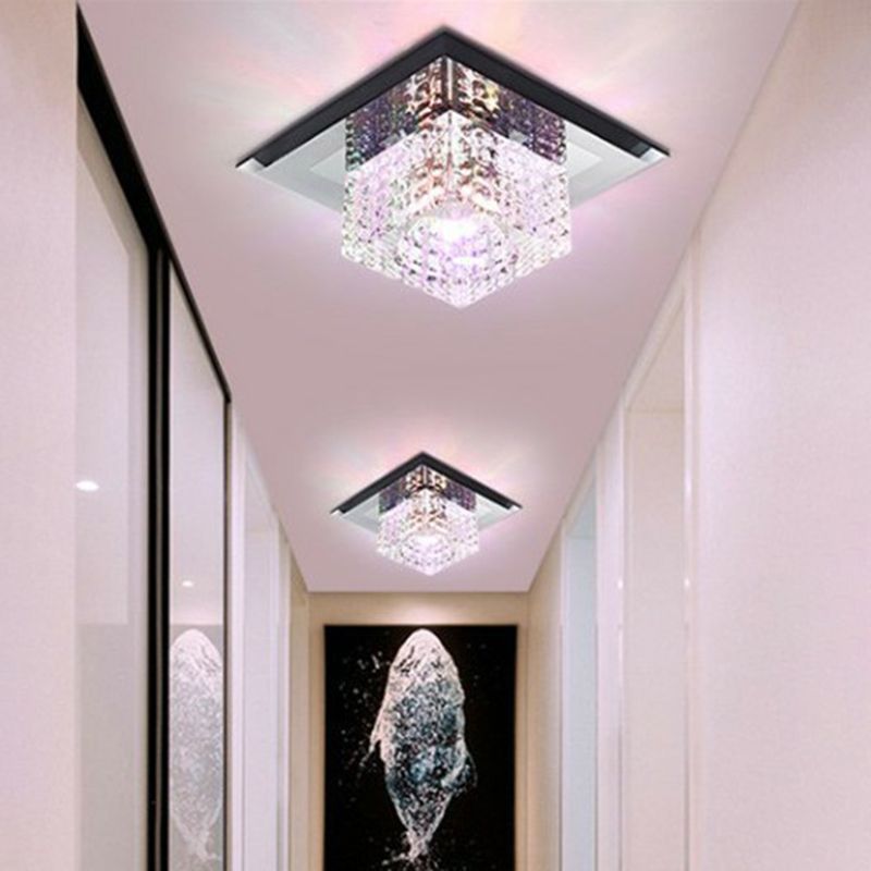 Crystal Square LED Flush Mount Light Simplicity Flush Mount Ceiling Light in Black for Foyer